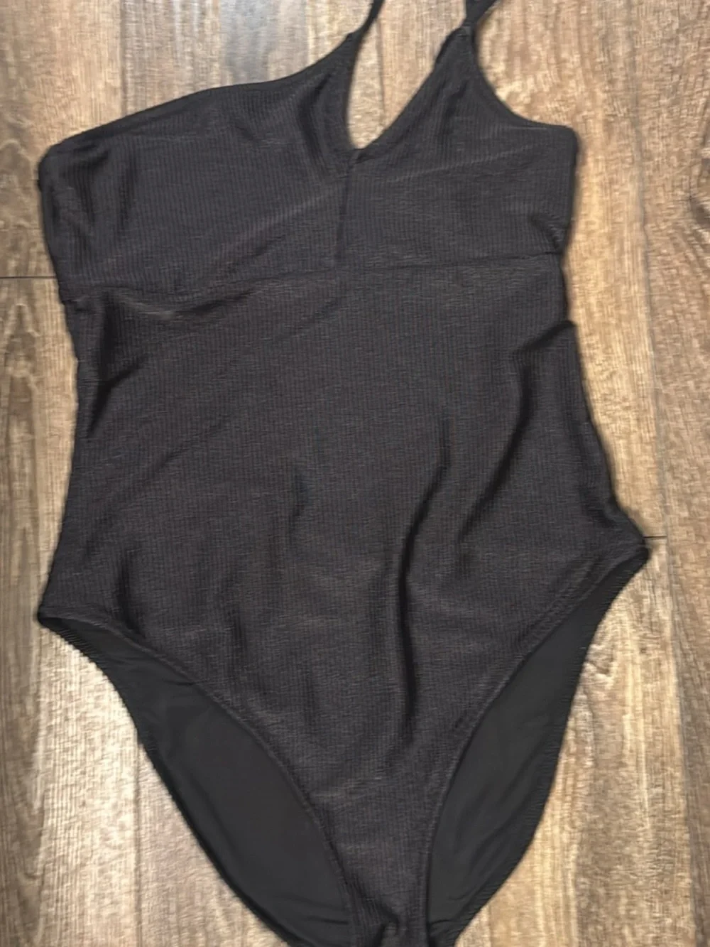 aerie Black One-Shoulder Ribbed Cutout Swimsuit